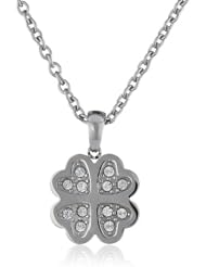 Stainless Steel and Crystal Four-Leaf Clover Pendant Necklace, 16"+2" Extender