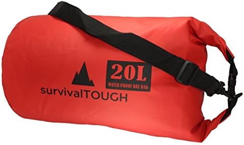 20L Heavy Duty 500D Vinyl DRY BAG/ WATERPROOF BAG (Includes Shoulder Strap) Adjustable Size, Great for use as Stuff Bag for Sleeping Bag or anything else you need to keep dry, made by survivalTOUGH