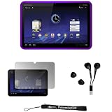 Purple - Soft Rubber Gel Silicone Skin Cover Case for Motorola XOOM Android Tablet (Verizon Wireless) * Includes High Quality HD Noise Filter Earphones * Includes Anti Glare Screen Protector Guard