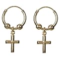 Gold Over Silver Small Cross Hoop Earring