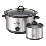 Rival 33511LD-C 5-Quart Crock-Pot Slow Cooker with Bonus Little Dipper, Stainless Steel