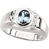 14K White Gold Man's Sky Blue Topaz and Diamond Ring