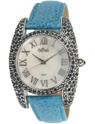 Bob Mackie Womens Silver-Tone Montana Blue Crystal Strap Watch # M7896SX