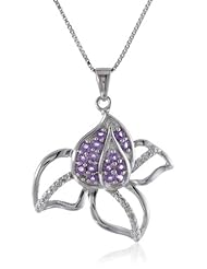 Sterling Silver Amethyst and Diamond Accent Iris Flower Pendant Necklace, 18"