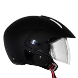 Motorcycle Scooter Open Face Helmet DOT - Rubber Black (Medium)