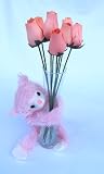 Glass Decorative Bud Vase With Plush Light Pink Monkey Stuffed Animal  Bouquet Of Wood Chip Petals Artificial Flowers (Peach)