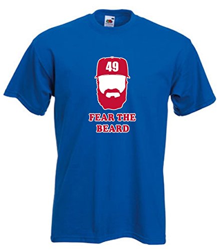 TeeCamp Arrieta Chicago "Fear the Beard" Baseball Fans. Men's T-Shirt ROYAL YM