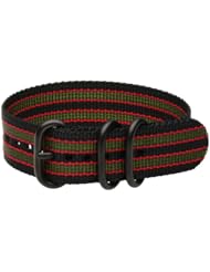 22mm Premium 3-ring Urban PVD Striped Black / Green / Red Military Style Nylon Watch Strap - Fits All Watches!!!