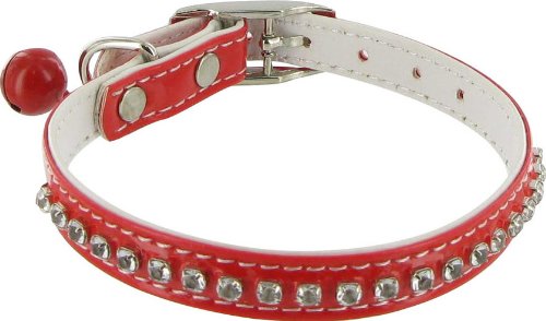 Hollywood Rhinestone Dog or Cat Collar with Bell - Red, 3/8