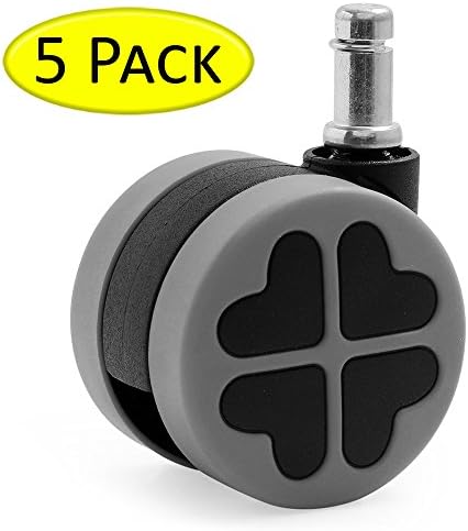 KATU L1BUG60-23 Office Chair Caster Wheels Rubber PU Large 60mm (2 3/8") Ideal for Hardwood Floors and Carpets Smoothness and Quietness 5 Years Warranty - 5 Unit/Pack (Black &amp; Gray)