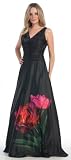 Ball Gown Formal Prom Floral Printed Black Dress #2765