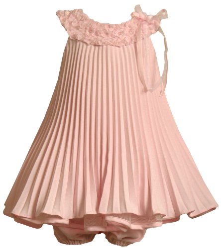 Bonnie Baby Girls Infant Crystal Pleat Linen Dress, Pink, 24 Months