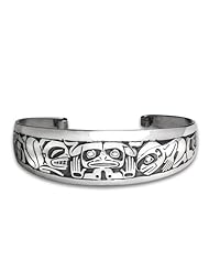 Sterling Silver Emerging Mankind Large Northwest Coast Native American Bracelet. Made in USA.