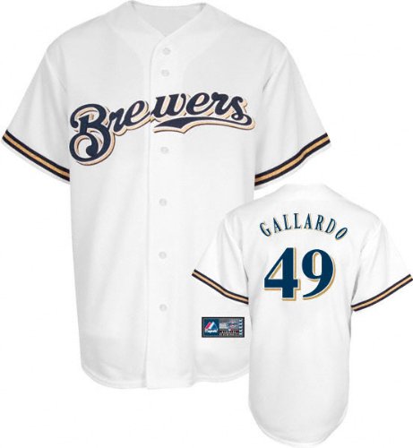 Yovani Gallardo Jersey: Adult Majestic Home White Replica #49 Milwaukee Brewers Jersey