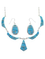 Turquoise Silver Link Necklace And Earrings Jewelry Set GS75399