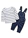 Abolai Cute Baby Boys Clothes Toddler Jumpsuit Rompers Jean Overalls Set with Stripe T-Shirt Black 80