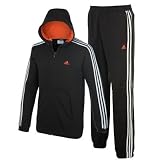 adidas Hooded Jog Suit Mens Black/White/Red Medium