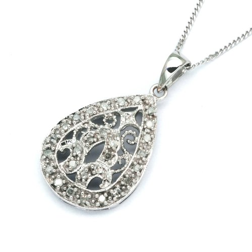 9ct White Gold 0.15 Ct Diamond Teardrop Pendant 18 Chain