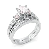 (A3RSZ9118) Exquisite Sterling Silver Wedding Ring Set / Two-Piece Engagement Set with a Variety of High-Grade Round Cubic Zirconia, 3.00 Total Carat Weight, Made with Authentic .925 Sterling Silver and Top Quality CZ, Ring Size -