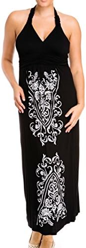 eVogues Plus Size Maxi Cocktail Cruise Halter Dress with Embroidery Print Detail