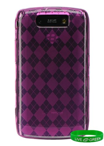 Magenta Plaid Design TPU Silicone Crystal Skin Case for RIM BlackBerry Storm2 9550 Phone, Verizon Wireless