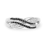 Platinum Plated Sterling Silver Black And White Round Diamond Fashion Ring (0.12 cttw)