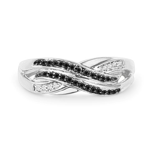 Platinum Plated Sterling Silver Black And White Round Diamond Fashion Ring (0.12 cttw)