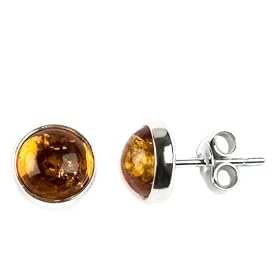 Sterling Silver and Honey Amber Round Stud Earrings
