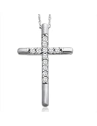 10K White Gold Cross Diamond Pendant Necklace(GH, I1-I2, 0.25 carat)