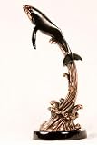 14 inch Copper Humpback Whale Jumping From Waterspout Display Statue