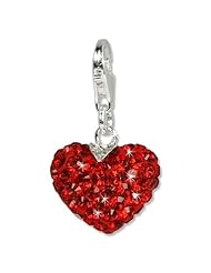 SilberDream Glitter Charm Swarowski Elements fiery heart, red shiny, 925 Sterling Silver Charms Pendant with Lobster Clasp for Charms Bracelet, Necklace or Earring GSC304