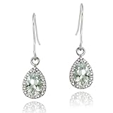 Sterling Silver 2.5ct Green Amethyst & Diamond Accent Teardrop Dangle Earrings