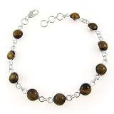 Handmade Jewelry of India Sterling Silver Bracelet tiger-eyes 7.75 inches