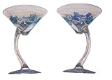 ArtisanStreet's Ice Blue Martini Glasses - Set of 2. Glasses Feature White with Silver Accents. Hand Painted, One of a Kind, Signed by Artisan.