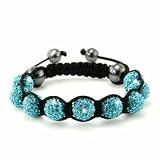 Shamballa Inspired Style Diamond Swarovski Aqua Crystal Bracelet Macrame 9 Disco Ball Iced Swarovski Bling Bling 12mm Handmade Bracelet Size 7-9'' Inches By Sexy Sparkles