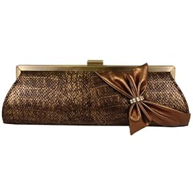Clutch, Leather, Bow and Rhinestone Decore, Metal Frame, Evening Bag - Michelle