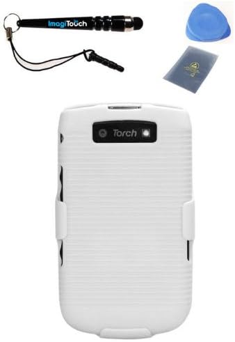 IMAGITOUCH(TM) 4-Item Combo BLACKBERRY 9810 (Torch 4G) Rubberized Solid Ivory White Hybrid Holster (No Package) (Stylus pen, ESD Shield bag, Pry Tool, Phone Cover)