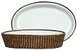 Woven Rattan Oval Basket with Large White Ceramic Baker 32 1/2" x 10 1/4" x 3 1/4"H