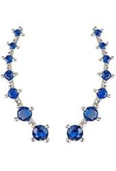 Sweep up Silver Blue Cubic Zirconia Crystal Ear Vine Wrap Pin Ear Cuffs Climber Earrings