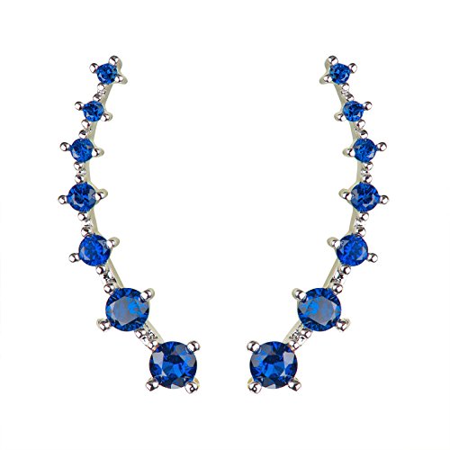 Sweep up Silver Plated Blue Cubic Zirconia Crystal Ear Vine Wrap Pin Ear Cuffs Climber Earrings