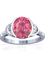 18K White Gold Oval Cut Pink Sapphire Three Stone Ring