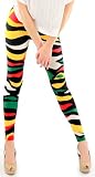 generation19 Skinny Stretch Zebra Print Leggings Green Yellow Multi-Color Womens Junior Size