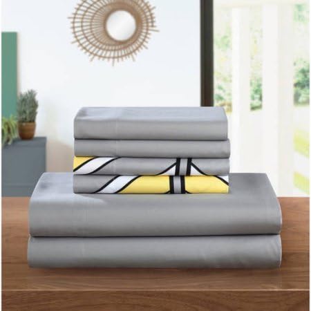 Asher 4-Piece Bedding Sheet Set with 1 Bonus Pillowcase, Twin , Yellow | Printed Chevron Pattern 4-Piece Bedding Sheet Set with Bonus Pillowcases, Twin - Yellow