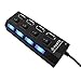 ELEGIANT 4-Port USB 2.0 Hub with Individual Power Switches and LEDs For Laptop PC Black