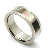 8MM Comfort Fit Titanium Wedding Band Mother Of Pearl Flat Ring (Size 8 to 12)