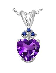 1.08 Ct Heart Shape Purple Amethyst Blue Sapphire 925 Sterling Silver Pendant