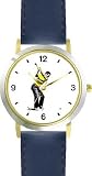 Golfer Preparing to Tee Off - Golf Theme - WATCHBUDDY® DELUXE TWO-TONE THEME WATCH - Arabic Numbers - Blue Leather Strap-Women's Size-Small