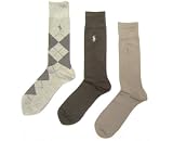 Polo Ralph Lauren Set of Three Mens Dress Socks Heathered Beige Argyle, Multi