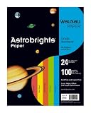 Wausau Astrobrights Premium Assorted Colored Paper #20199, 100 Count 8.5in x 11in Lunar Blue,Terra Green, Cosmic Orange, Solar Yellow, Rocket Red.