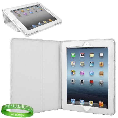 White Padded iPad Skin Cover Case Stand with Screen Flap and Sleep Function for all Models of The New Apple iPad ( 3rd Generation, wifi , + AT&T 4G , 16 GB , 32GB , 64 GB, MC707LL/A , MD328LL/A , MC705LL/A , MC706LL/A , MD329LL/A , MD368LL/A , MC756LL/A , MC744LL/A ect.. ) + Live * Laugh * Love Vangoddy Trademarked Wrist Band!!!